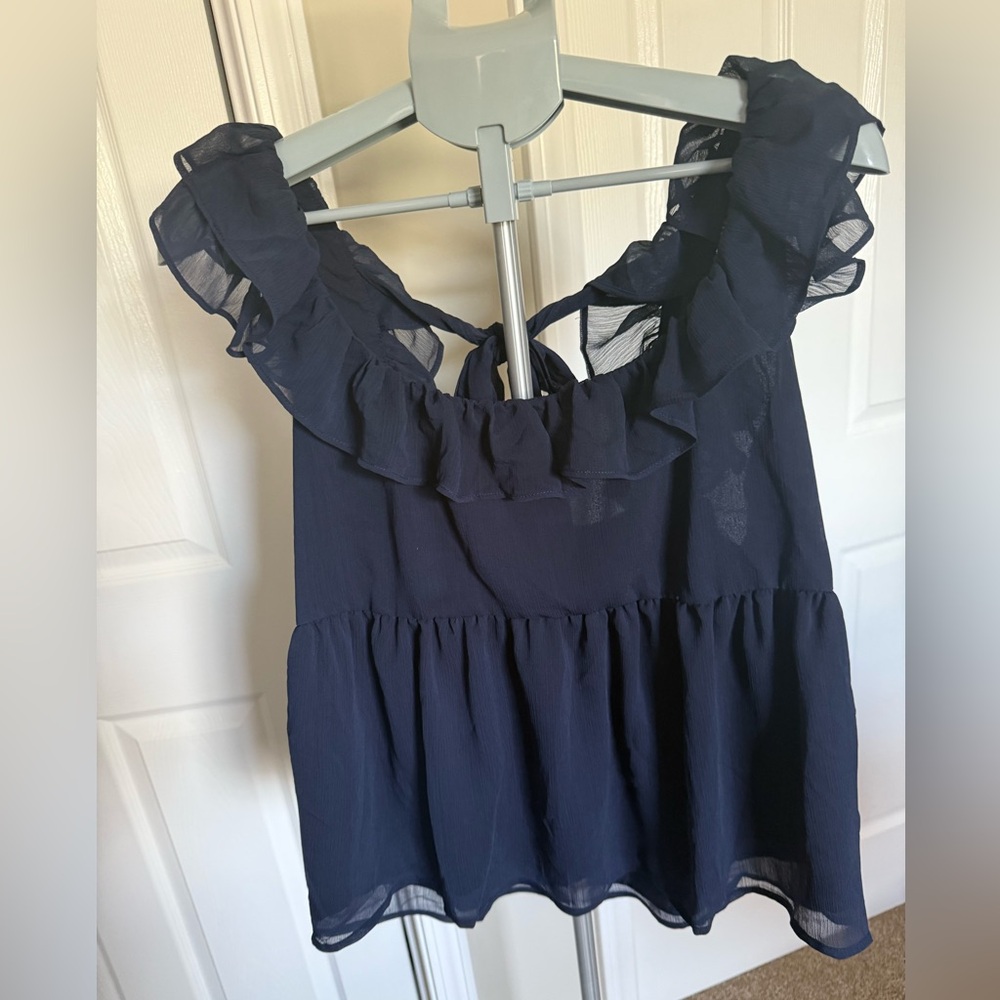 Banana Republic Navy Blue Ruffle Blouse